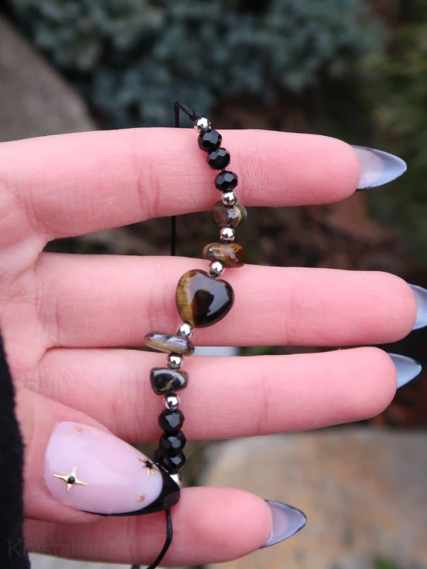 srdce TYGŘÍ OKO náramek nastavitelný