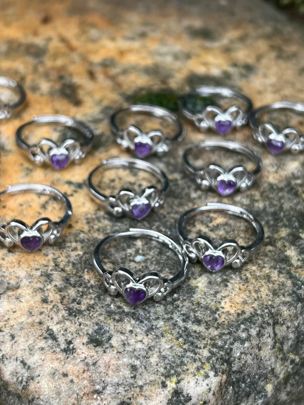 AMETYST prstýnek SRDCE nastavitelná velikost