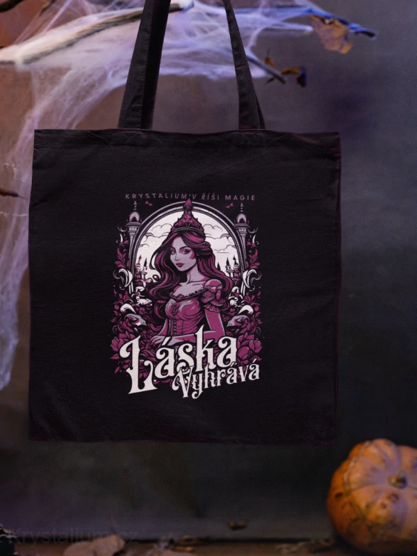 LÁSKA VYHRÁVÁ  plátěná taška ČERNÁ