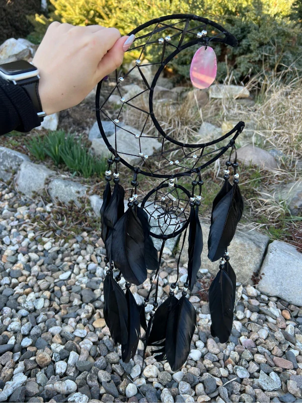 LAPAČ SNŮ ČERNÝ s barveným ACHÁTEM