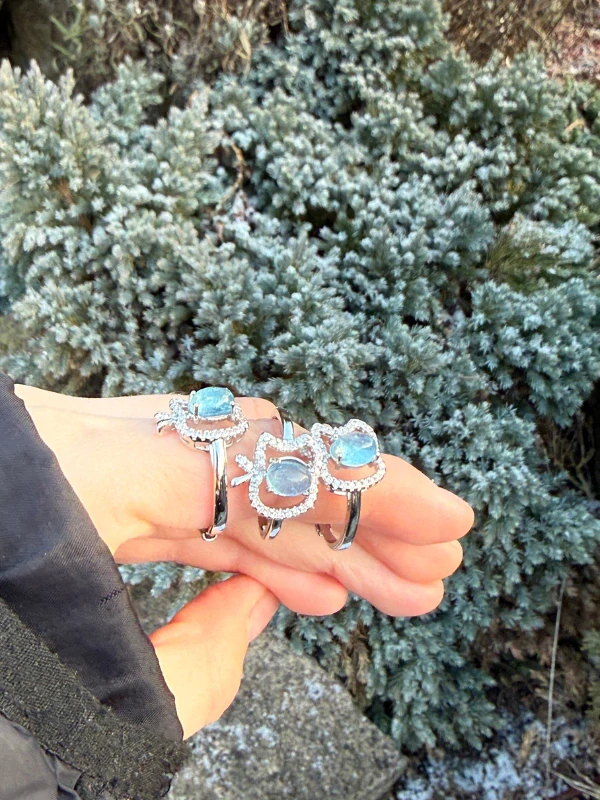 Akvamarín jablko prstýnek nastavitelná velikost