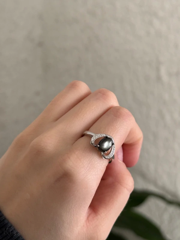 Obsidian SRDCE prstýnek nastavitelná velikost