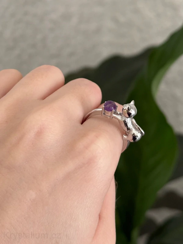 Ametyst kočka MÍČEK prstýnek nastavitelná velikost